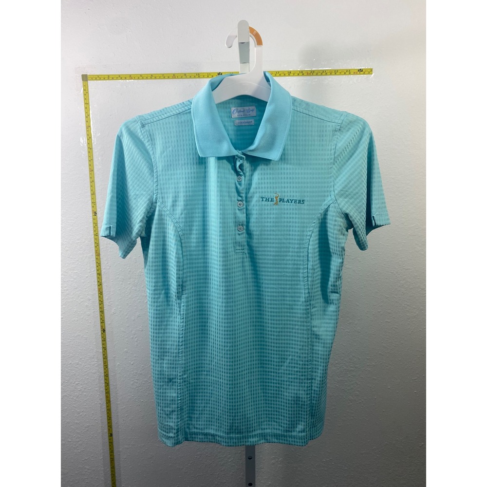 Oxford Golf Stretch Coolmax Polo Shirt Aqua Blue Check The Players Logo Womens S